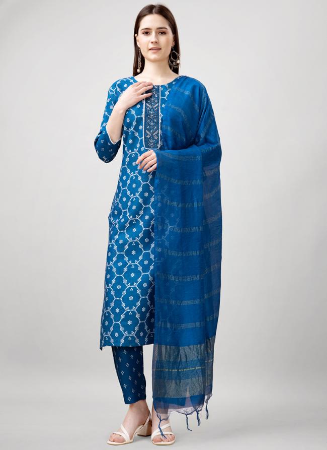 Rayon Aqua Blue Festival Wear Printed Readymade Straight Suit